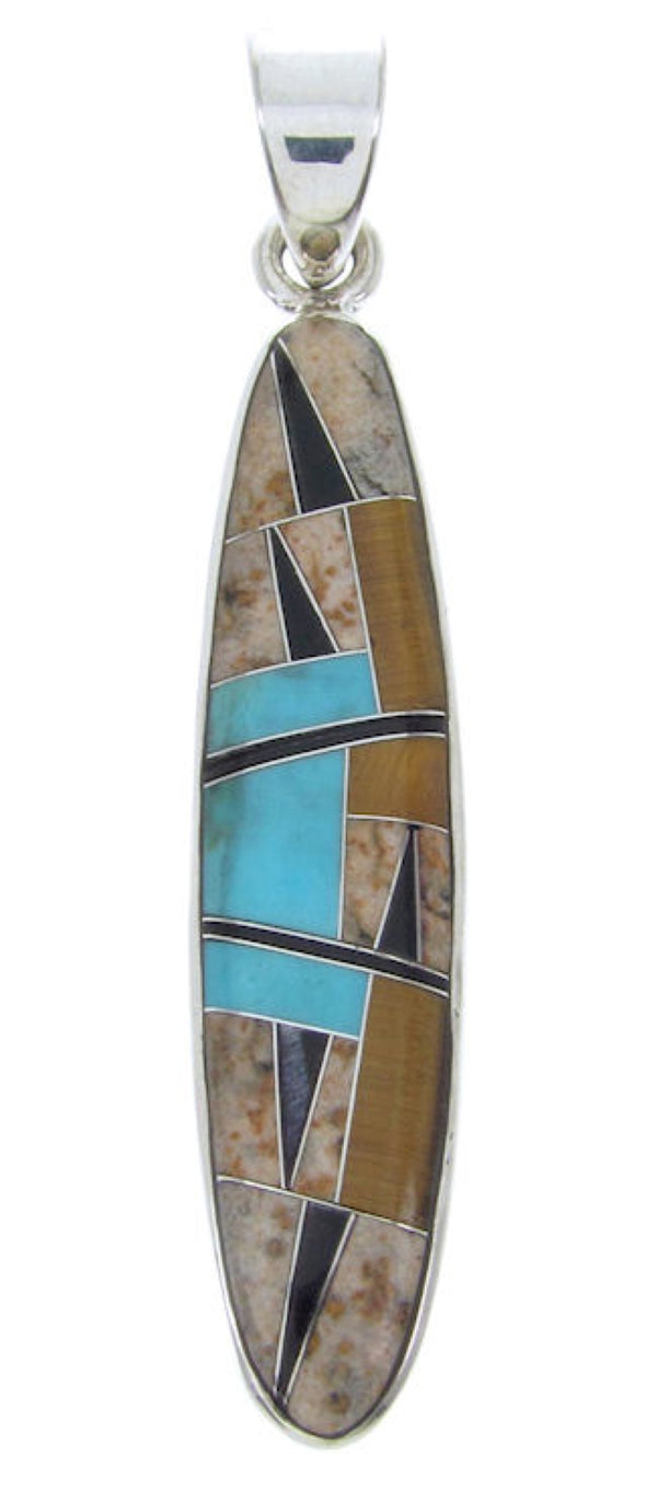 Southwest Multicolor Picture Rock Turquoise Silver Pendant AW70112